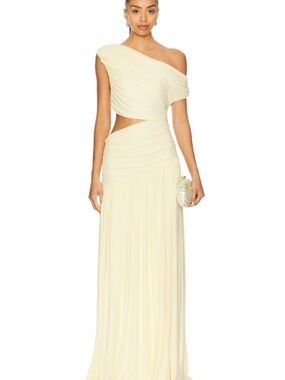 House of Harlow 1960 One-Shoulder Cutout Gown in Pale Cream